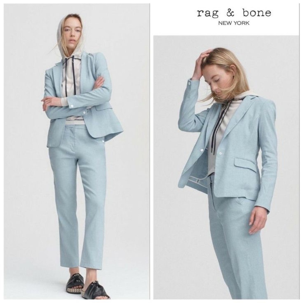 rag & bone Pastel Blue Tailored Blazer & Pants Linen Blend sz 4 suit set